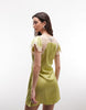 Reclaimed Vintage Satin Mini Tea Dress With Contrast Lace Inserts In Pistachio
