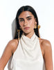 Satin Cowl Neck Fringe Detail Mini Dress In Ivory