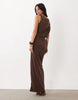 High Neck Drape Short Sleeve Maxi Dress In Chocolate