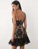 Jw Pei 3D Floral Embroidery Fitted Waist Flounced Hem Mini Dress In Black