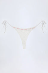 Broderie Anglaise Side-Tie Thong Bikini Bottoms in White