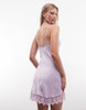 Monki Lace Detail Satin Slip Mini Dress In Lilac