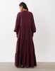 Crew Neck Smock Maxi Dress In Techy Fabric In Burgundy
