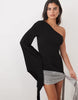 Sculpting Asymmetric Drape Sequin Scarf Mini Dress In Black