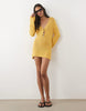 4Th & Reckless Crochet Keyhole Tie Front Flare Sleeve Mini Beach Dress In Yellow