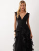 Asos Luxe Ruched Maxi Dress With Waterfall Detail In Black