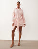 Missyempire Cotton Blend Tie Front Detail Button Through Shirt Mini Dress In Pink Stripe