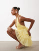 Tfnc Shirred Chiffon Halter Neck Ruffle Mini Dress In Butter Yellow