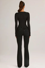 Denim Mid-Rise Flared Jeans in Black
