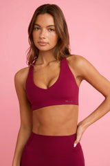 Soft Active V-Neck Sports Bra in Burgundy