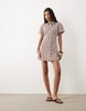 Wednesdays Girl Tie Collar Detailed Puff Sleeve Button Mini Dress In Brown Check