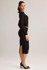 Modal Mid-Rise Pencil Midi Skirt in Black