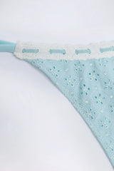 Broderie Anglaise Side-Tie Thong Bikini Bottoms in Powder Blue