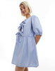 Only Tie Front Mini Dress In Light Blue Stripes
