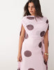 Mesh Maxi Dress With Scarf Drape Detail In Pink And Brown Polka Dot