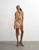 Topshop Draped Scarf Neck Mini Dress In Mosaic Print