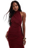 Mesh Twist Bust Detail Halter Maxi Dress With Tie Back Neck In Wine