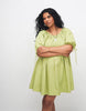 Curve Scoop Neck Poplin Mini Dress With Tie Sleeves In Green