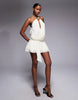 Tiger Mist Indigo 2.0 Halterneck Drape Tie Side Multiway Chiffon Mini Dress In Off White