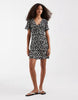 Vero Moda Easy Joy Short Sleeve Bow Front Mini Dress In Black Ditsy Daisy Print