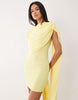 Mesh Cape Draped Mini Dress In Lemon