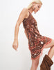 Embellished All Over Structured Mini Dress In Brown