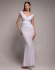 Goddiva Bardot Pleated Maxi Dress In White