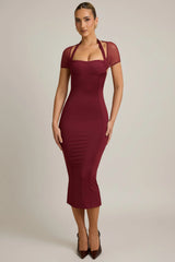 Slinky Jersey Open-Back Midaxi Dress in Wine Red