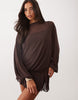 Mesh Blouson Drape Mini Dress In Brown