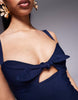 Vesper Sweetheart Neck Mini Dress With Tie Front In Navy