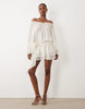 Oh Polly Chiffon Off Shoulder Balloon Sleeve Layered Skirt Tie Detail Mini Dress In Ivory