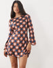 Nobody'S Child Romy Satin Bell Sleeve Mini Dress In Pink Check