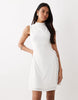 Kaiia Exclusive Double Layered Slinky High Neck Long Sleeve Tie Side Skater Mini Dress In White