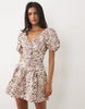 Miss Selfridge Puff Sleeve Denim Mini Dress In Animal Print