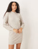 Jdy Puff Sleeve Knitted Mini Jumper Dress In Stone