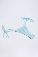 Broderie Anglaise Side-Tie Thong Bikini Bottoms in Powder Blue