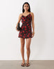 Plunge Cowl Halter Mini Dress In Polka Dot Print