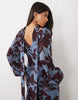 Pretty Lavish Chiffon V Neck Scarf Detail Draped Batwing Sleeve Maxi Dress In Blue Floral Print