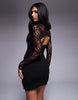 Mini Dress With Cutaway Lace Long Sleeves In Black