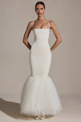 Tulle Hem Fishtail Gown in Ivory