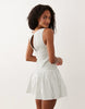Abercrombie & Fitch Slash Neck Smocked Skort Mini Dress In White Pinstripe