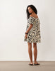 Yas Puff Sleeve Off Shoulder Mini Shift Dress In Mono Swirl Print