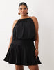 Curve Satin High Neck Drop Waist Flippy Mini Dress In Black