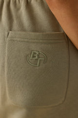 Cotton Fleece Mid-Rise Joggers in Khaki Green