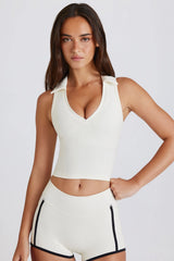 Soft Active Polo Crop Top in Ivory