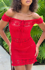 Pacha Pearl Knit Mini Dress Red