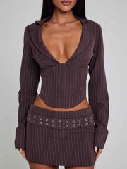 Lucy's KESSIA TOP BROWN PINSTRIPE