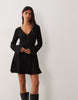 New Look Crinkle Flared Sleeve Button Mini Dress In Black
