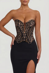 Lace-Up Corset Fishtail Maxi Dress in Black