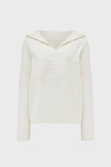 Ribbed Knit Oversized Hoodie in Ivory